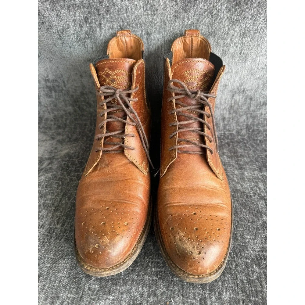 Mens Sz 8.5B Ariat Two24 Brown Leather Boots Lace Up Chelsea Elastic Side Panel